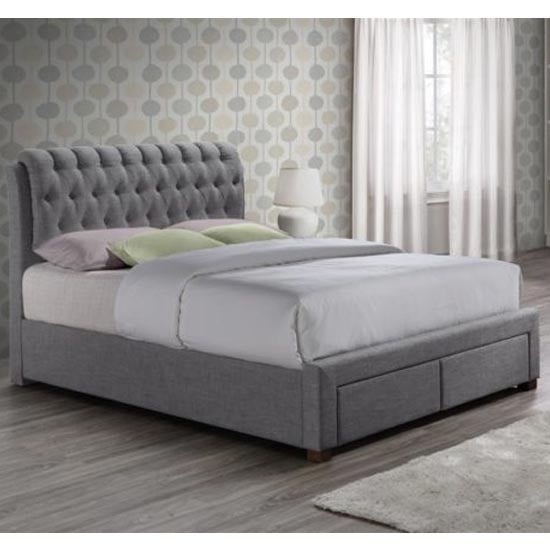Photo of Valentino fabric king size bed in grey with 2 drawers
