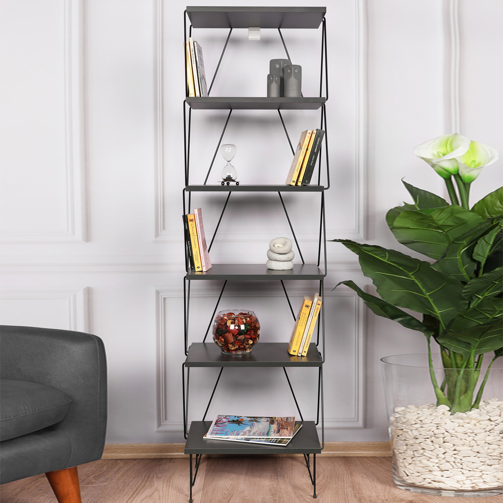 Valenza Wooden Bookcase With 5 Shelves In Anthracite