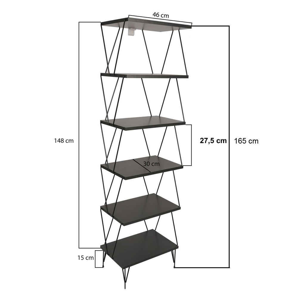 Valenza Wooden Bookcase With 5 Shelves In Anthracite