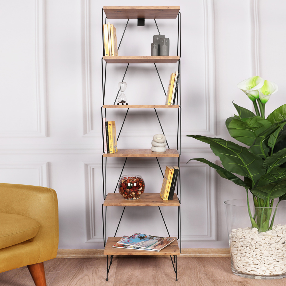 Valenza Wooden Bookcase With 5 Shelves In Pine