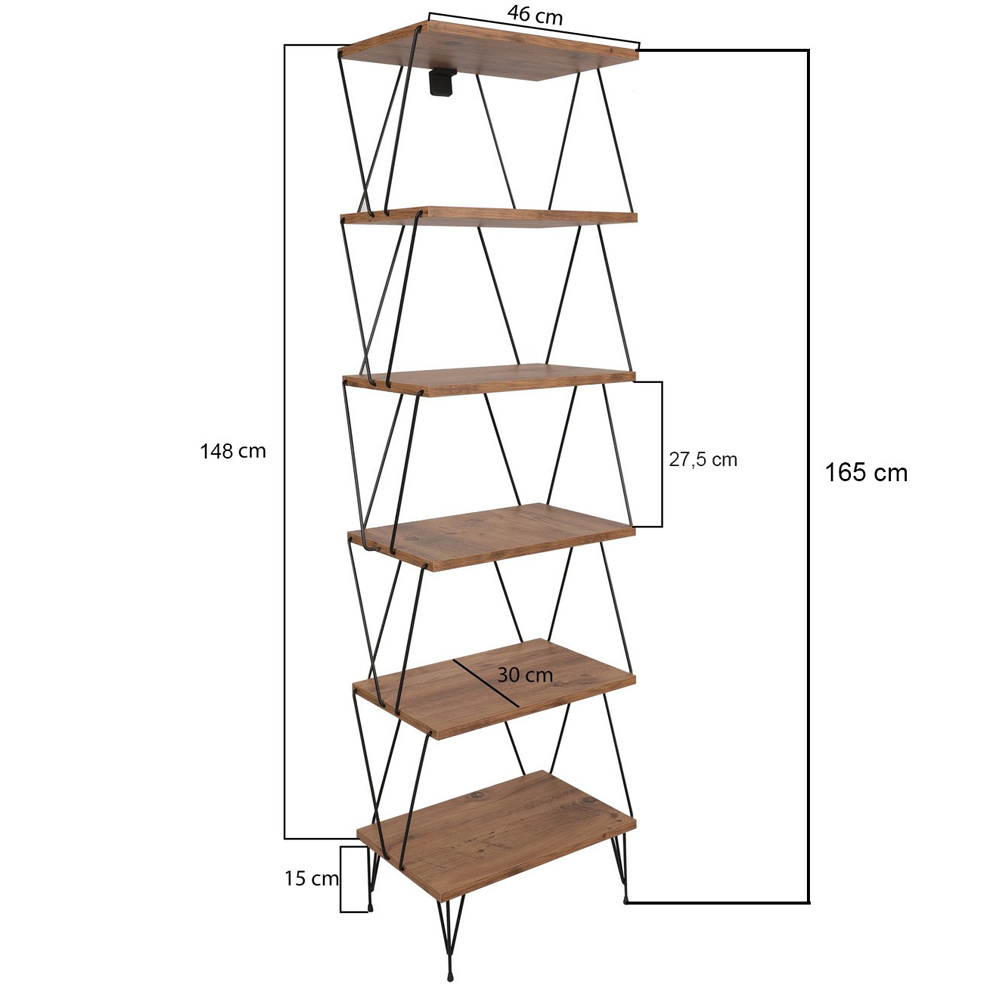 Valenza Wooden Bookcase With 5 Shelves In Pine