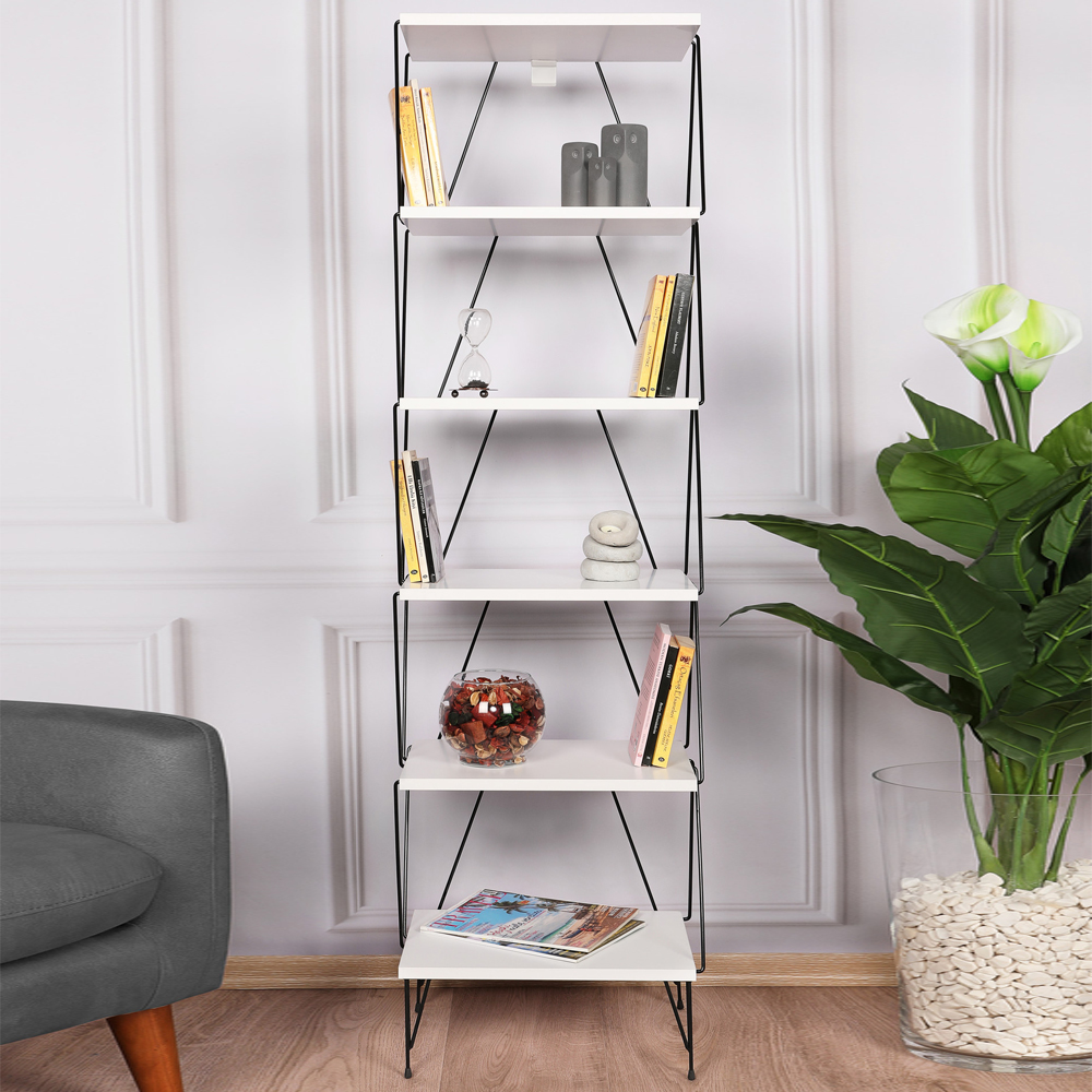 Valenza Wooden Bookcase With 5 Shelves In White