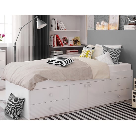 Photo of Valerie single bed in white with 2 doors and 4 drawers