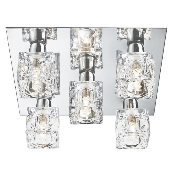 View Valerie square ceiling light in chrome and ice cube glass