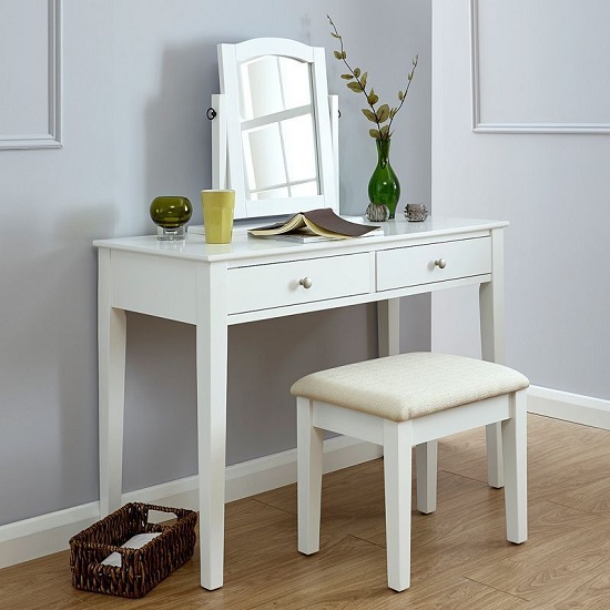 Valerio Wooden Dressing Table Set In White Valerio Wooden Dressing Table Set In White