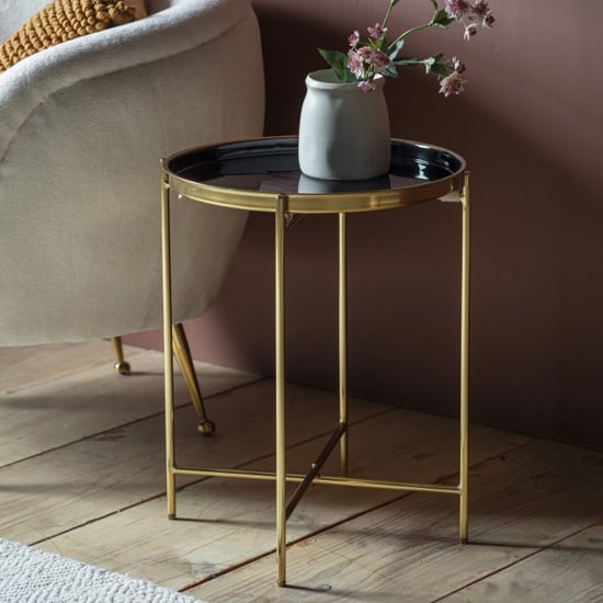 Valessa Round Metal Side Table In Black And Gold_1