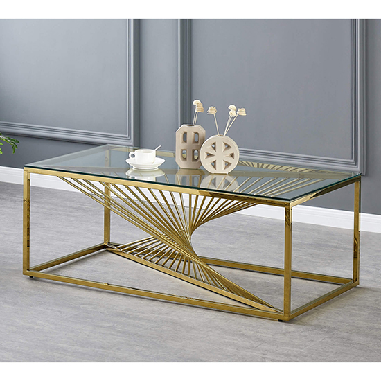 Valko Clear Glass Coffee Table With Gold Stainless Steel Base