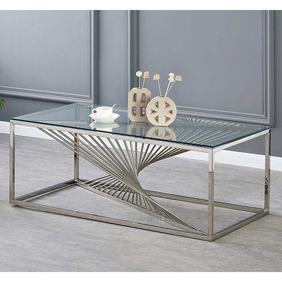 Valko Clear Glass Coffee Table With Silver Stainless Steel Base