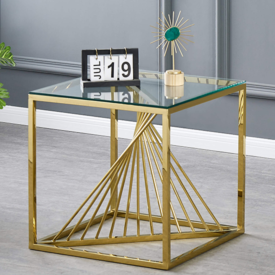 Valko Clear Glass Lamp Table With Gold Stainless Steel Base