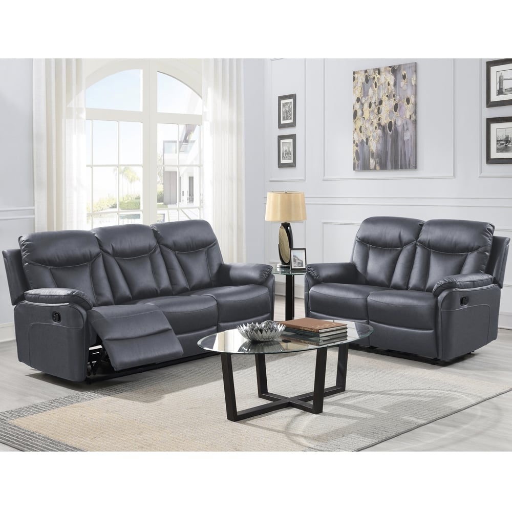 Vallejo Fabric Recliner 3+2 Seater Sofa Set In Dark Grey