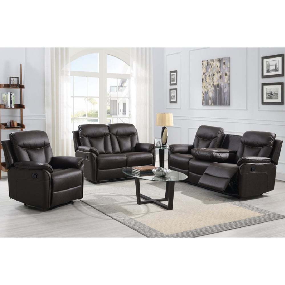 Vallejo Fabric Recliner Sofa Suite In Dark Brown