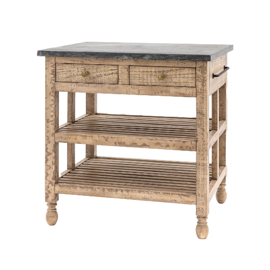 Valletta Marble Top Kitchen Island With 2 Drawers In Natural