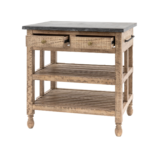 Valletta Marble Top Kitchen Island With 2 Drawers In Natural