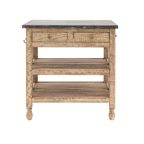 Valletta Marble Top Kitchen Island With 2 Drawers In Natural