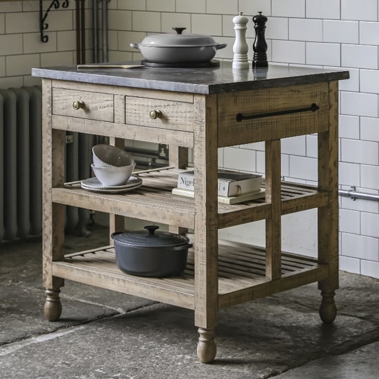 Valletta Marble Top Kitchen Island With 2 Drawers In Natural