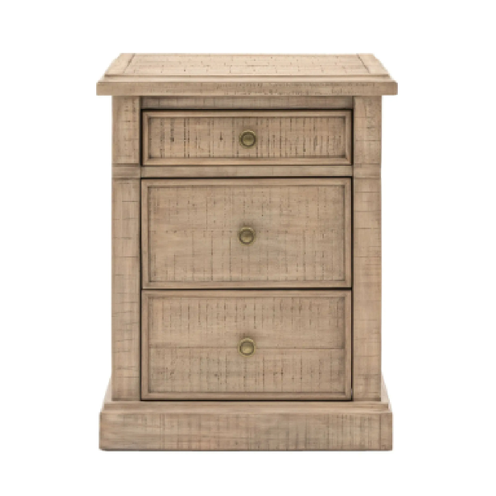 Valletta Wooden Bedside Cabinet With 3 Drawers In Natural