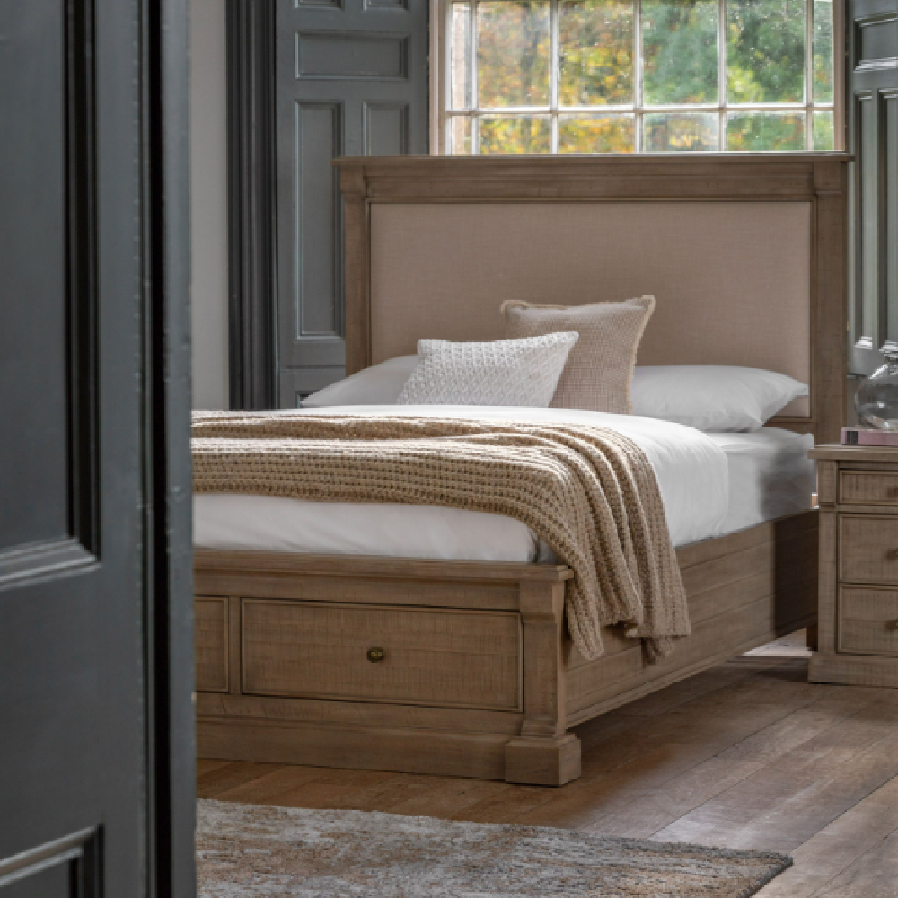Valletta Wooden Super King Size Bed With 2 Drawers In Natural
