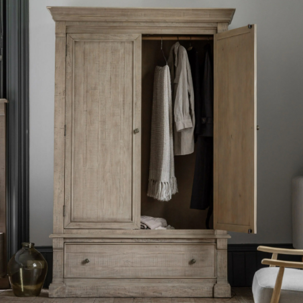 Valletta Wooden Wardrobe With 2 Doors 1 Drawer In Natural