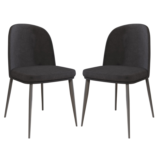 Valont Dark Grey Velvet Upholstered Dining Chairs In Pair