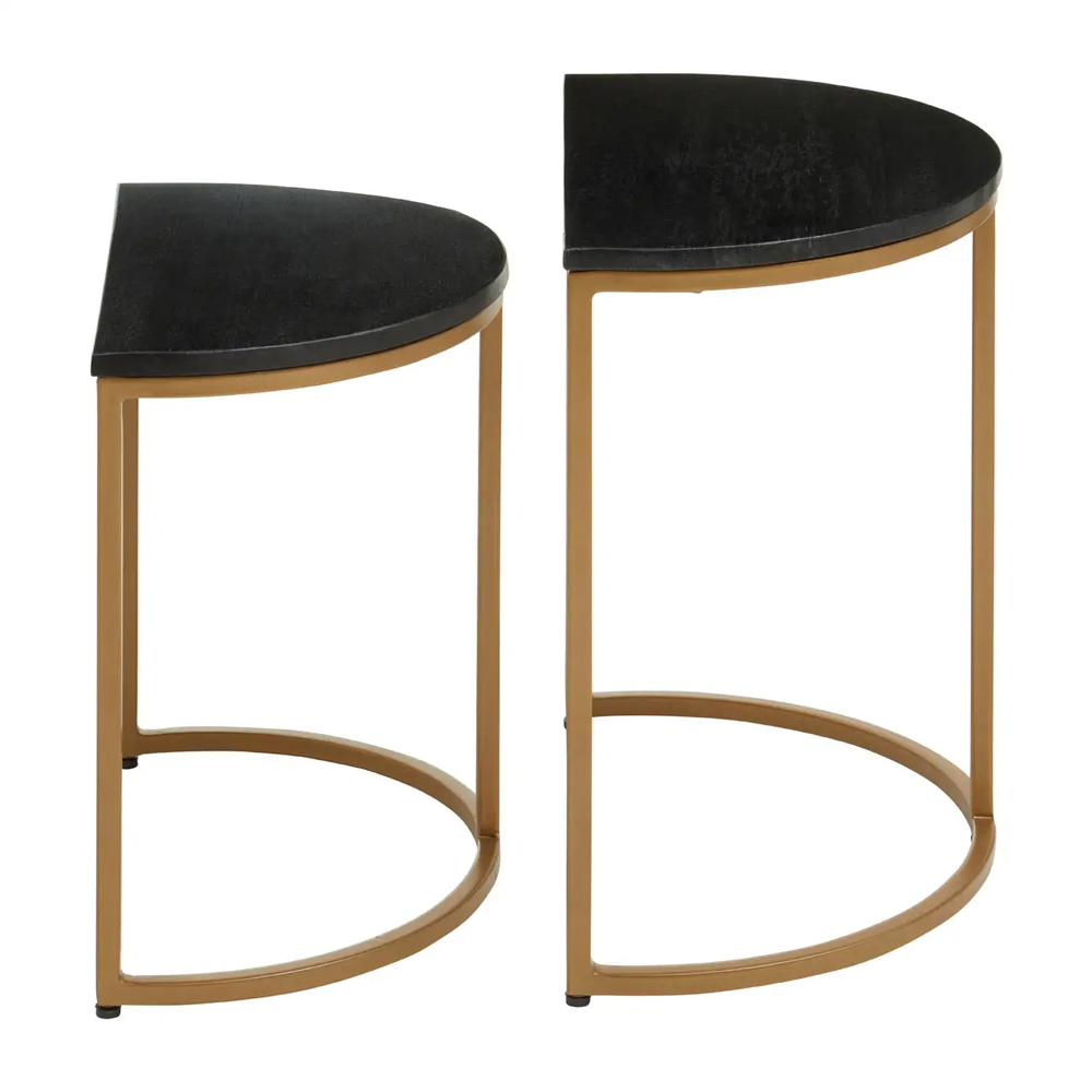 Valrico Black Marble Top Nest Of 2 Tables With Gold Frame