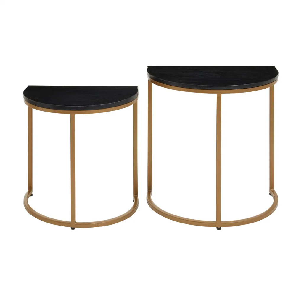 Valrico Black Marble Top Nest Of 2 Tables With Gold Frame