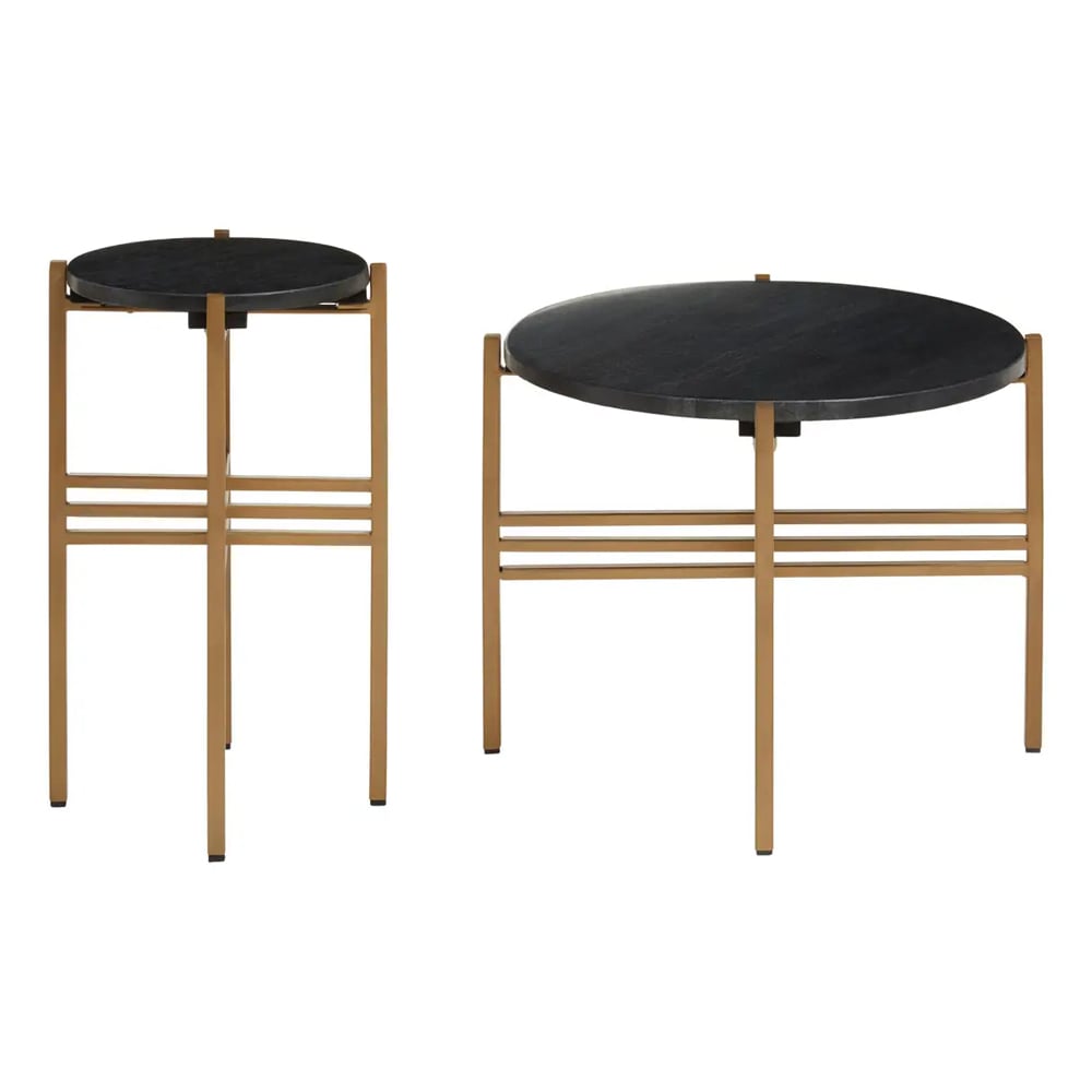 Valrico Black Marble Top Nesting Side Tables With Gold Frame