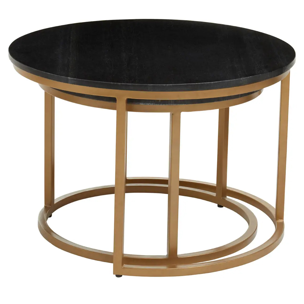 Valrico Black Marble Top Round Nest Of 2 Tables With Gold Frame