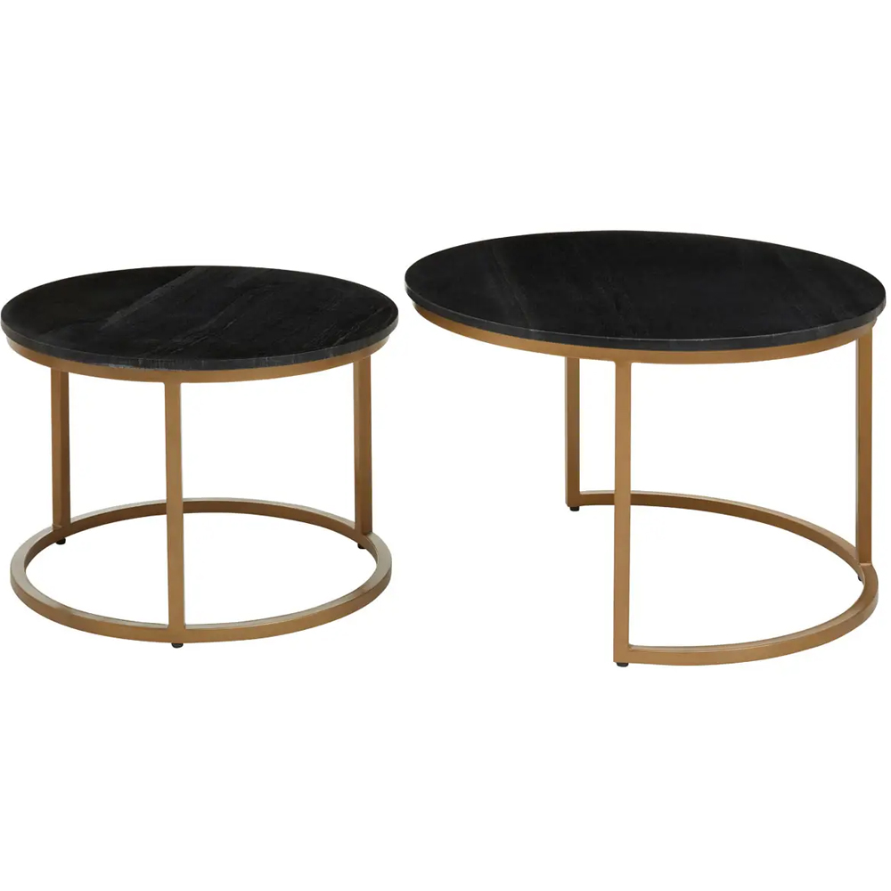 Valrico Black Marble Top Round Nest Of 2 Tables With Gold Frame