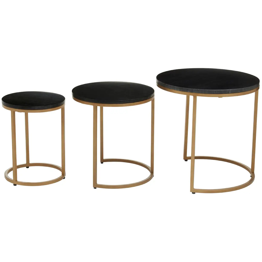 Valrico Black Marble Top Round Nest Of 3 Tables With Gold Frame