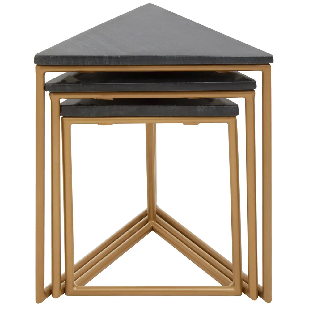 Valrico Black Marble Top Triangulal Nest Of 3 Tables With Gold Frame