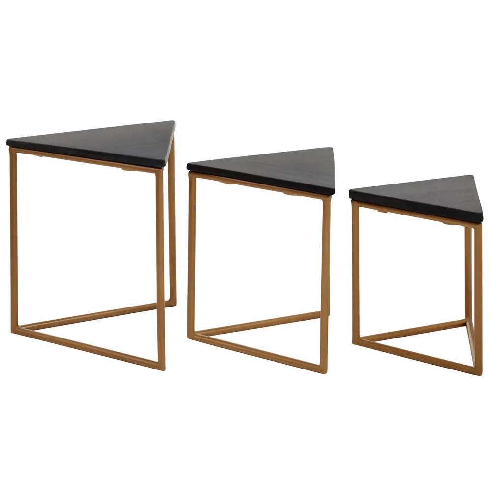 Valrico Black Marble Top Triangulal Nest Of 3 Tables With Gold Frame