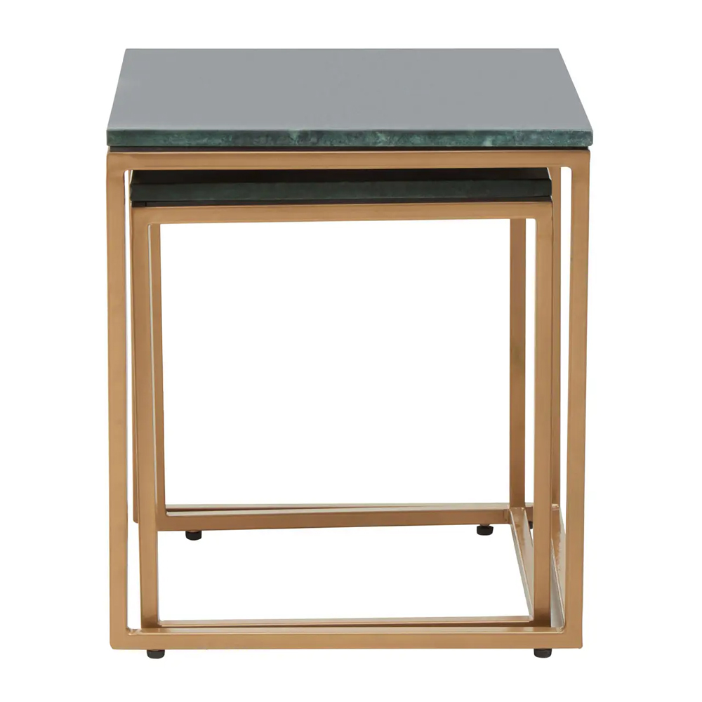 Valrico Green Marble Top Square Nest Of 2 Tables With Gold Frame