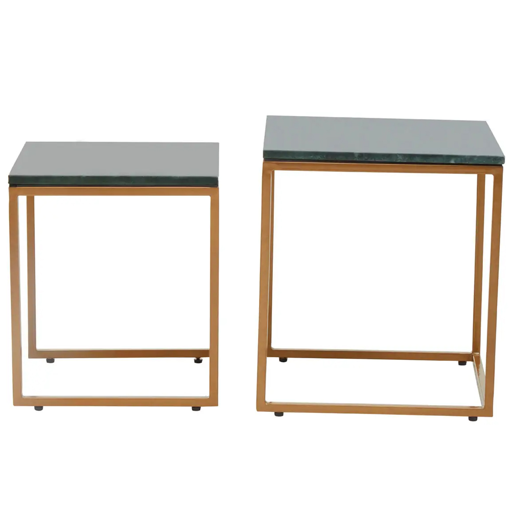 Valrico Green Marble Top Square Nest Of 2 Tables With Gold Frame