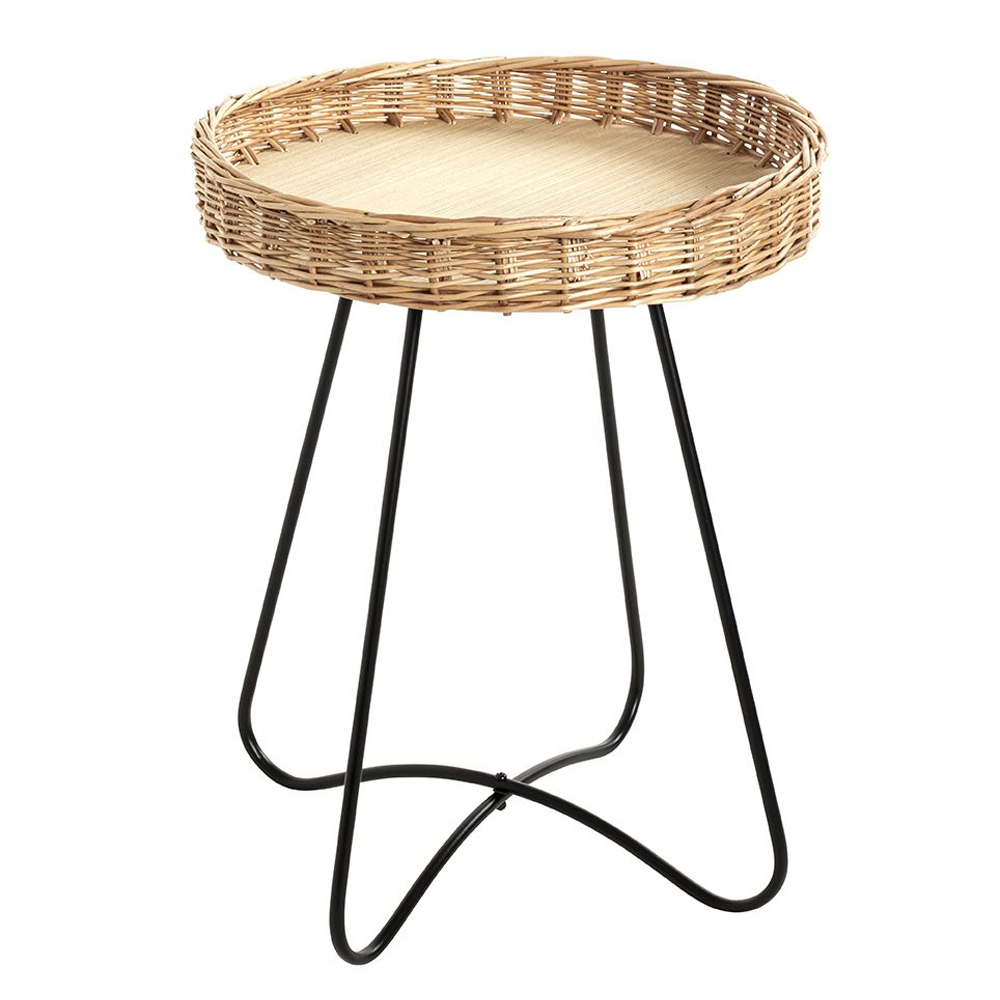Valrico Rattan Round End Table With Black Legs In Natural
