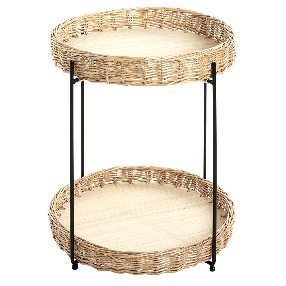 Valrico Rattan Side Table With Black Legs In Natural