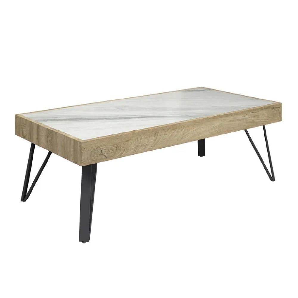 Read more about Valtesse ceramic rectangular coffee table in white and oak