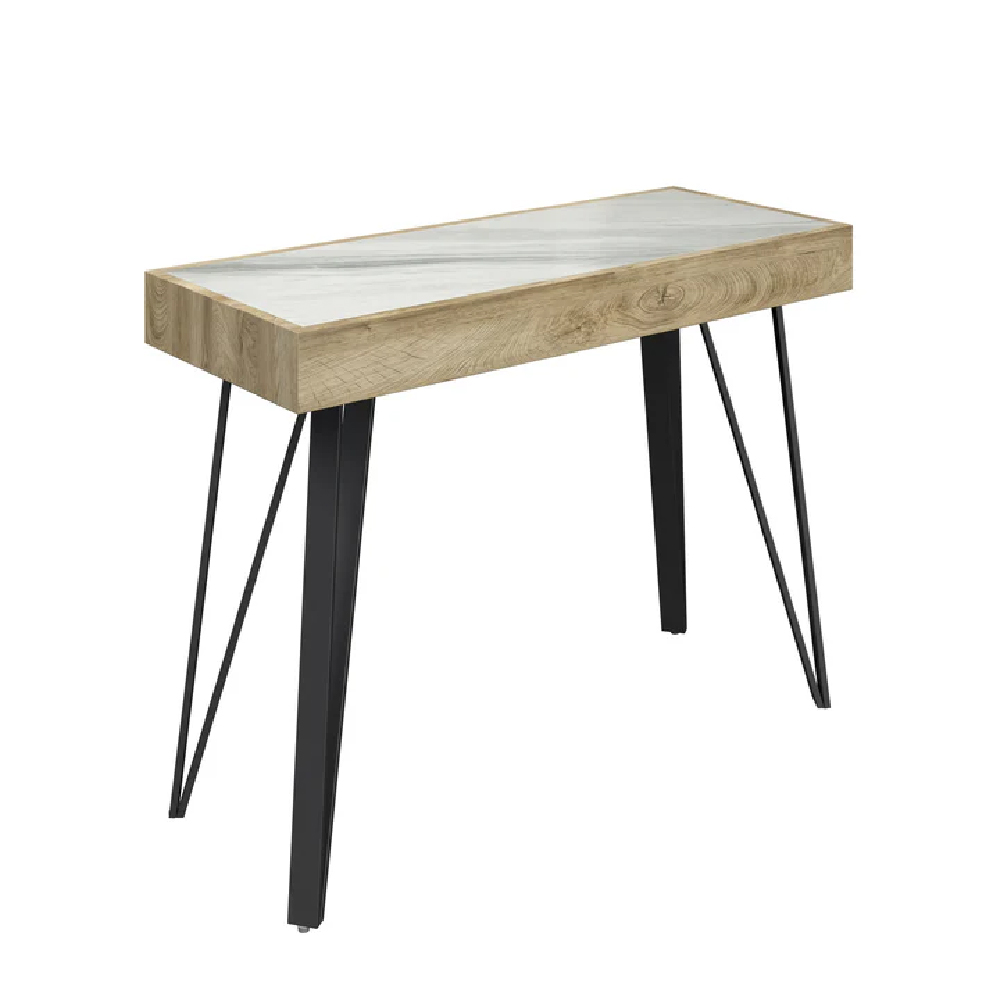 Read more about Valtesse ceramic rectangular console table in white and oak
