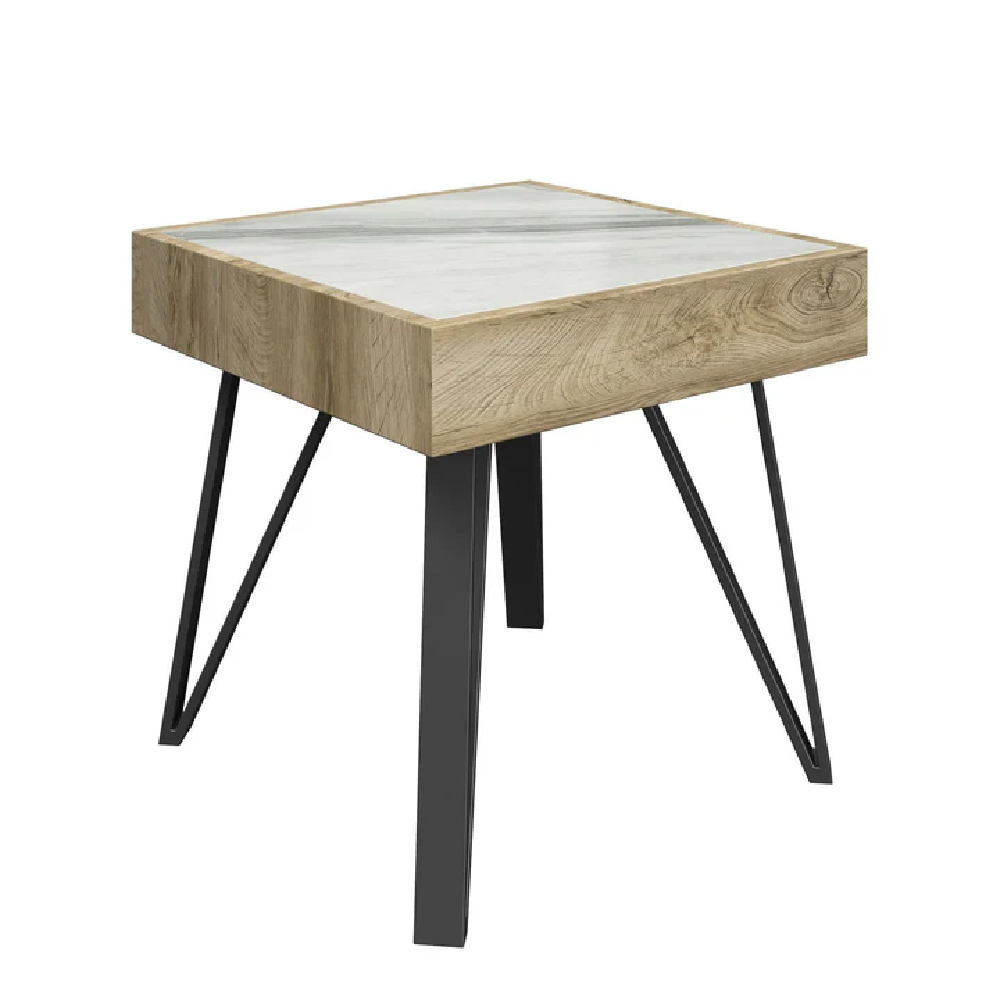 Read more about Valtesse ceramic square side table in white and oak