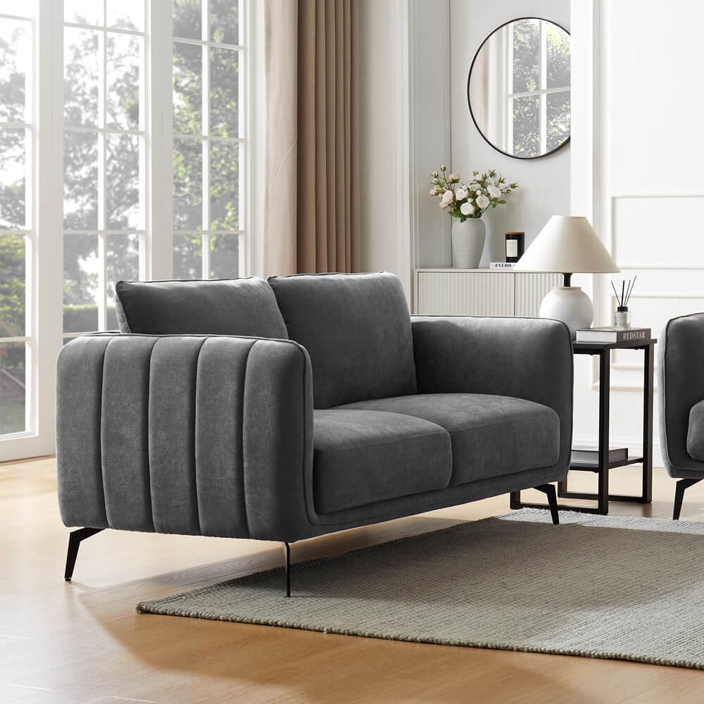 Read more about Valtesse fabric 2 seater sofa with black legs in grey