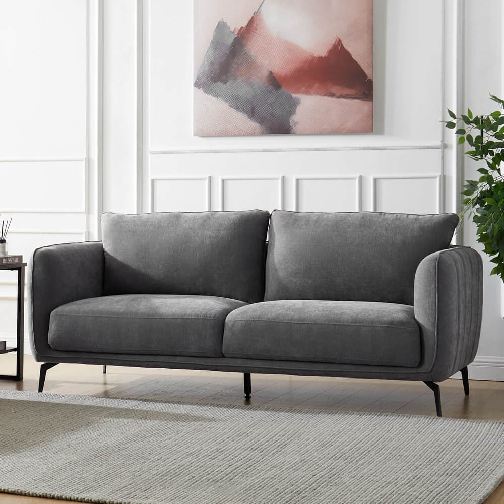 Read more about Valtesse fabric 3 seater sofa with black legs in grey