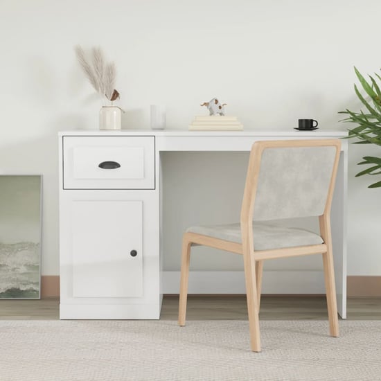 Product photograph of Vance High Gloss Computer Desk With 1 Door 1 Drawer In White from Furniture in Fashion