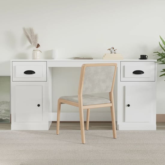 Product photograph of Vance High Gloss Computer Desk With 2 Doors 2 Drawers In White from Furniture in Fashion