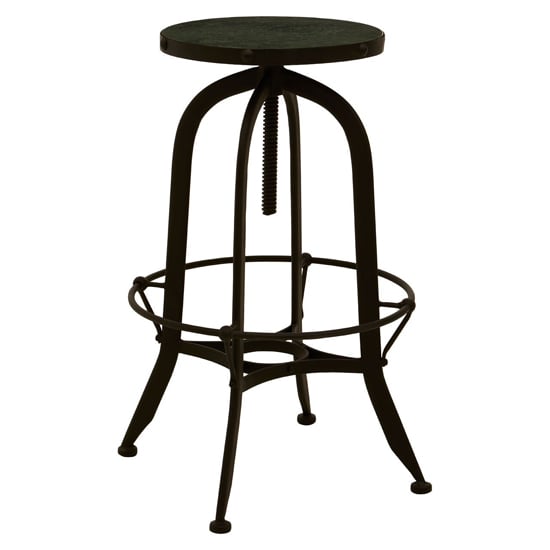 Photo of Vance round green marble top bar stool with black metal frame