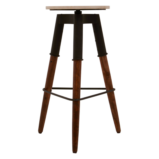 Vance Round Marble Top Bar Stool With Dark Wooden Legs_2