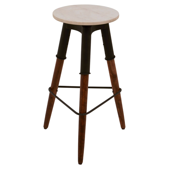 Vance Round Marble Top Bar Stool With Dark Wooden Legs_3