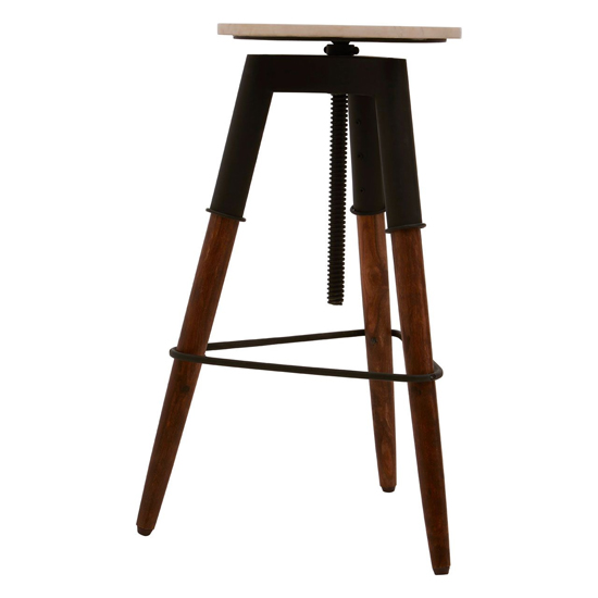 Vance Round Marble Top Bar Stool With Dark Wooden Legs_4