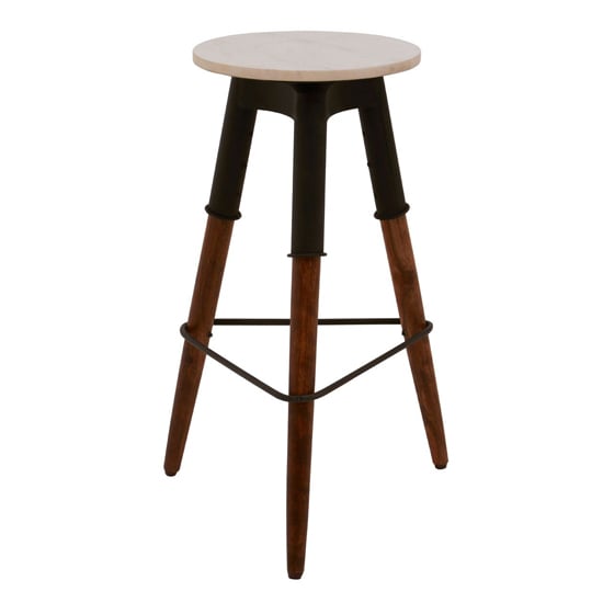 Product photograph of Vance Round Marble Top Bar Stool With Dark Wooden Legs from Furniture in Fashion