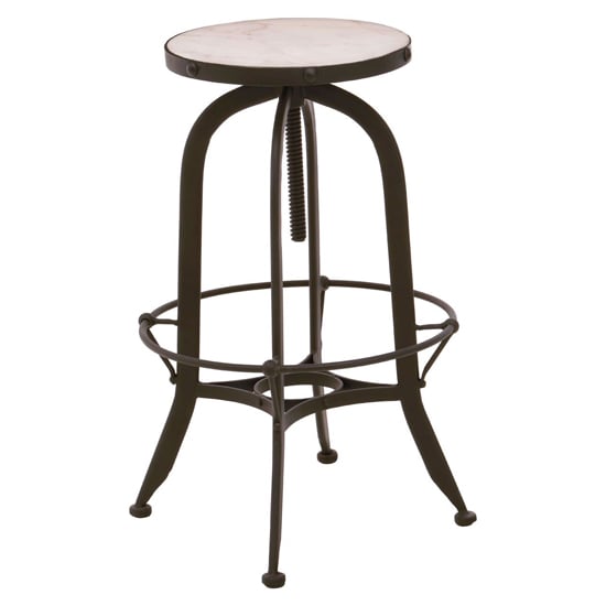 Vance Round White Marble Top Bar Stool With Black Metal Frame