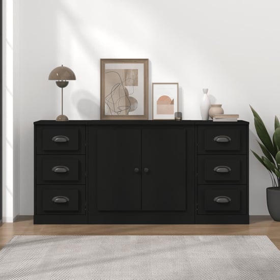 Product photograph of Vance Wooden Sideboard 2 Doors 6 Drawers In Black from Furniture in Fashion