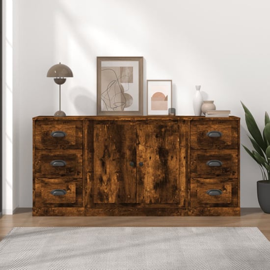 Product photograph of Vance Wooden Sideboard 2 Doors 6 Drawers In Smoked Oak from Furniture in Fashion